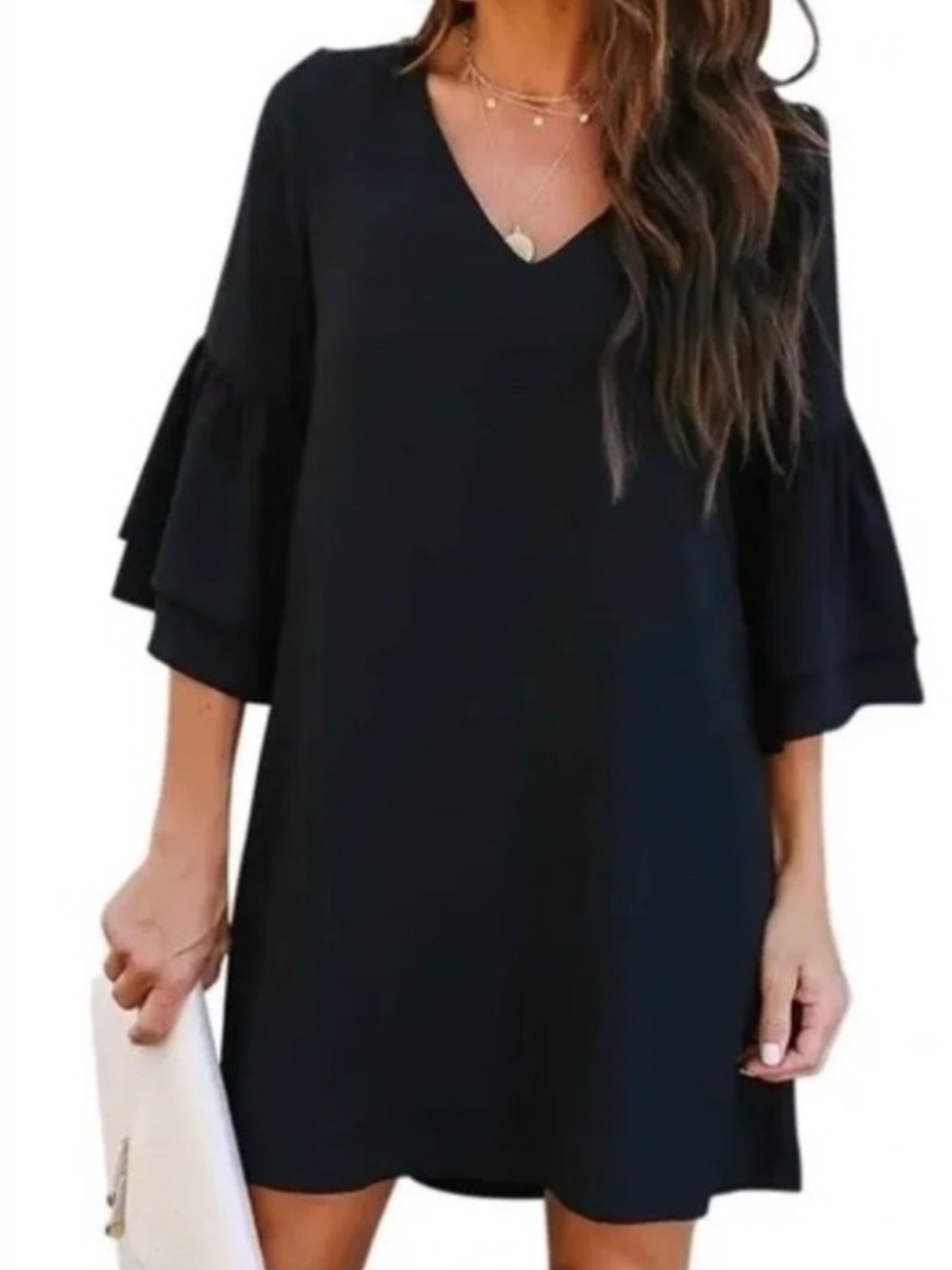 Belongsci Black V-Neck Dress Black Size XL